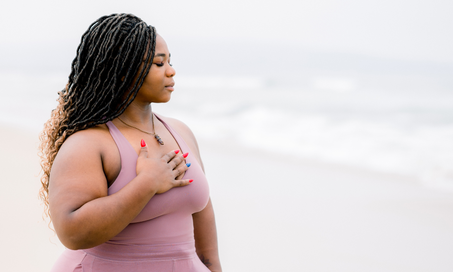 Mindful lady at the beach